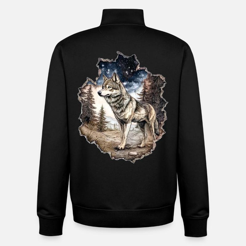 Wolf Starry Sky - Unisex Organic Zip Sweatshirt by Stanley/Stella - black