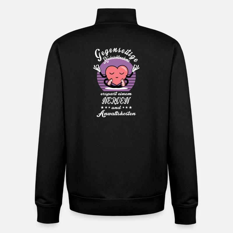 Gegenseitige Rücksichtnahme erspart einem Nerven - Unisex Organic Zip Sweatshirt von Stanley/Stella - Schwarz
