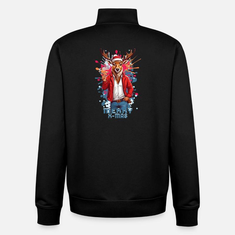 Cool Rudolph le renne - Sweat zippé unisexe en coton bio Stanley/Stella - noir