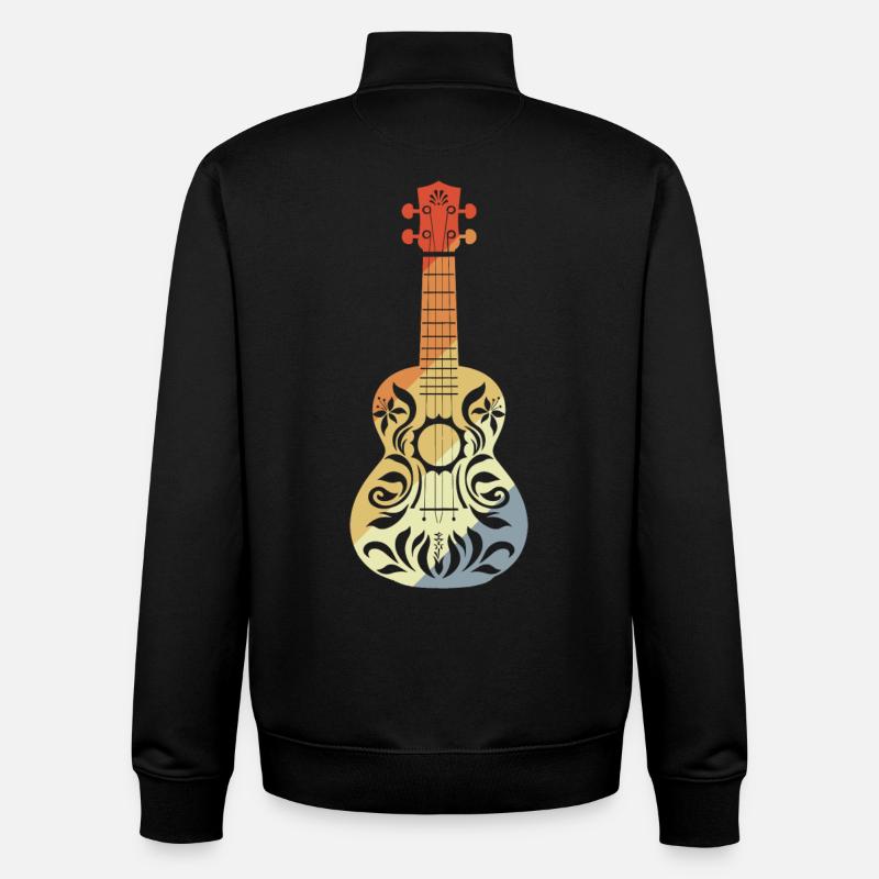 Ukulélé Graphique Rétro - Sweat zippé unisexe en coton bio Stanley/Stella - noir
