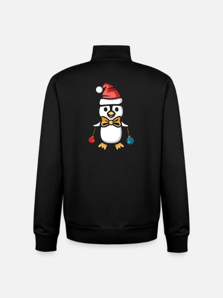 Christmas penguin with hat and baubles - Unisex Organic Zip Sweatshirt by Stanley/Stella - black