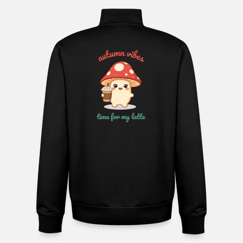 Champignon d’automne Citrouille Spiced Latte Kawaii - Sweat zippé unisexe en coton bio Stanley/Stella - noir