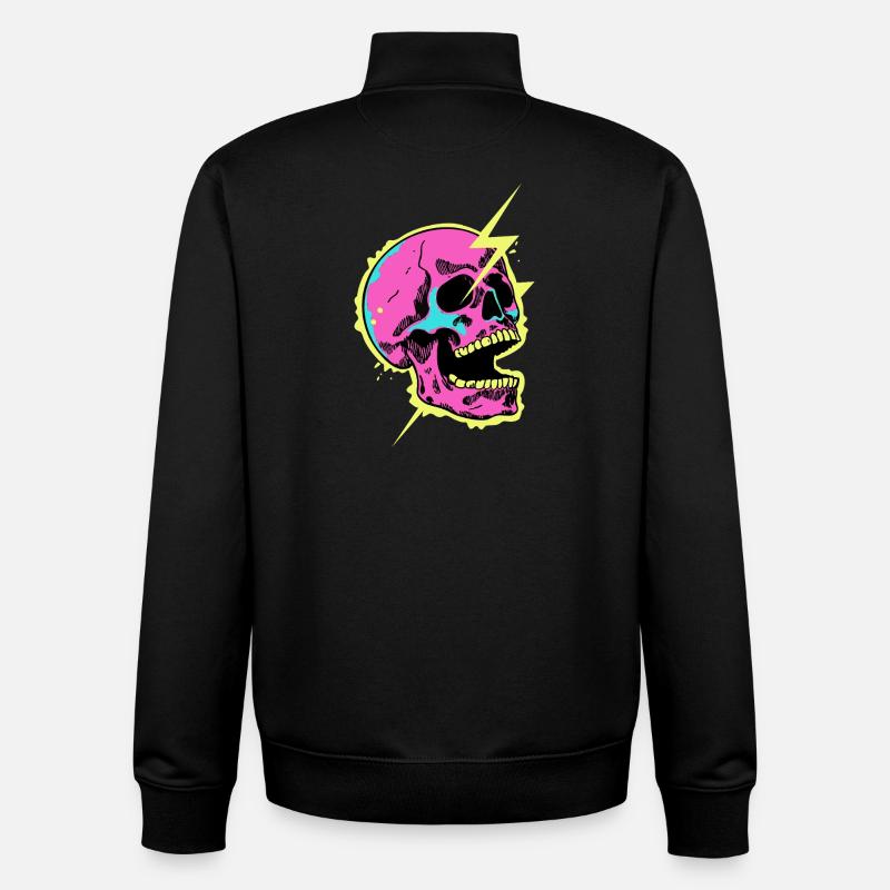 Crâne Néon Éclair Éclat - Sweat zippé unisexe en coton bio Stanley/Stella - noir