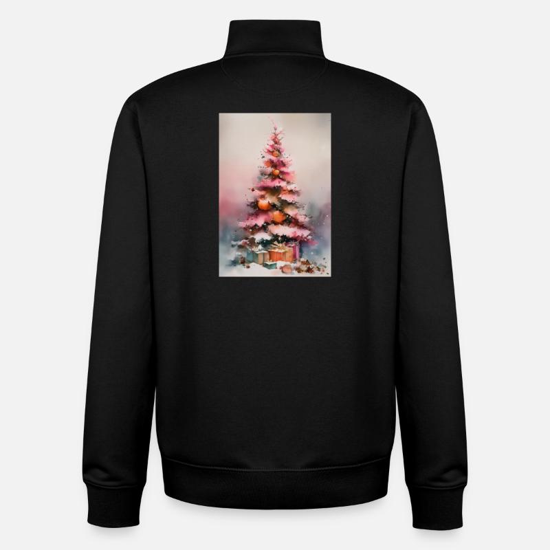 Arbre de Noël pastel aquarelle - Sweat zippé unisexe en coton bio Stanley/Stella - noir