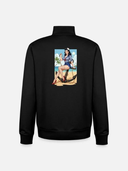 Beach sailor pinup - Unisex Organic Zip Sweatshirt by Stanley/Stella - black