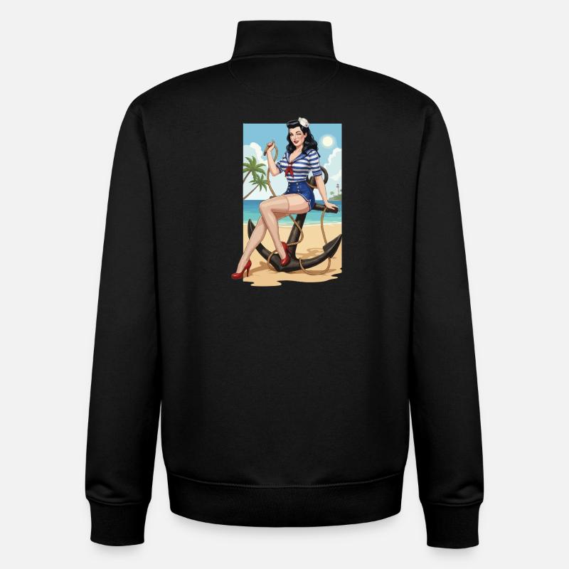 Pin-up de marin de plage - Sweat zippé unisexe en coton bio Stanley/Stella - noir