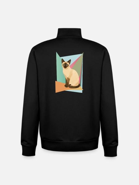 Elegant Siamese cat in geometry style - Unisex Organic Zip Sweatshirt by Stanley/Stella - black