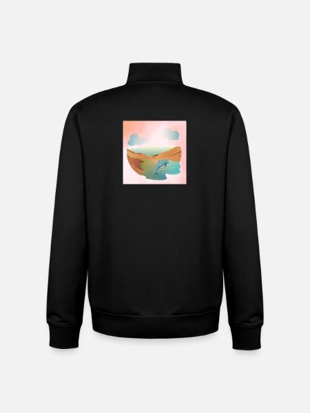 Dolphin in seascape - Unisex Organic Zip Sweatshirt by Stanley/Stella - black