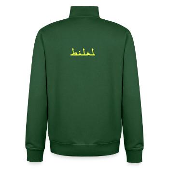 Bilal Neon Font Yellow on Black - Unisex Organic Zip Sweatshirt by Stanley/Stella - bottle green - Back - AI Model Male 185 dark (185cm)