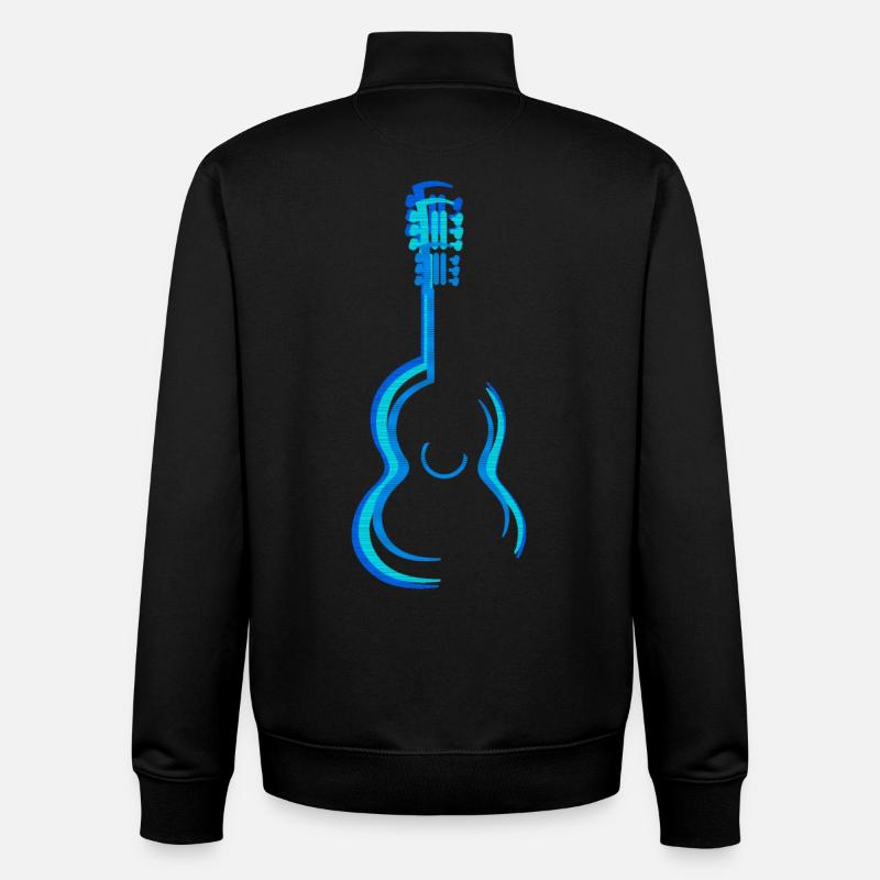 Blue Acoustic Classical Guitar Graphics - Unisex Organic Zip Sweatshirt by Stanley/Stella - black