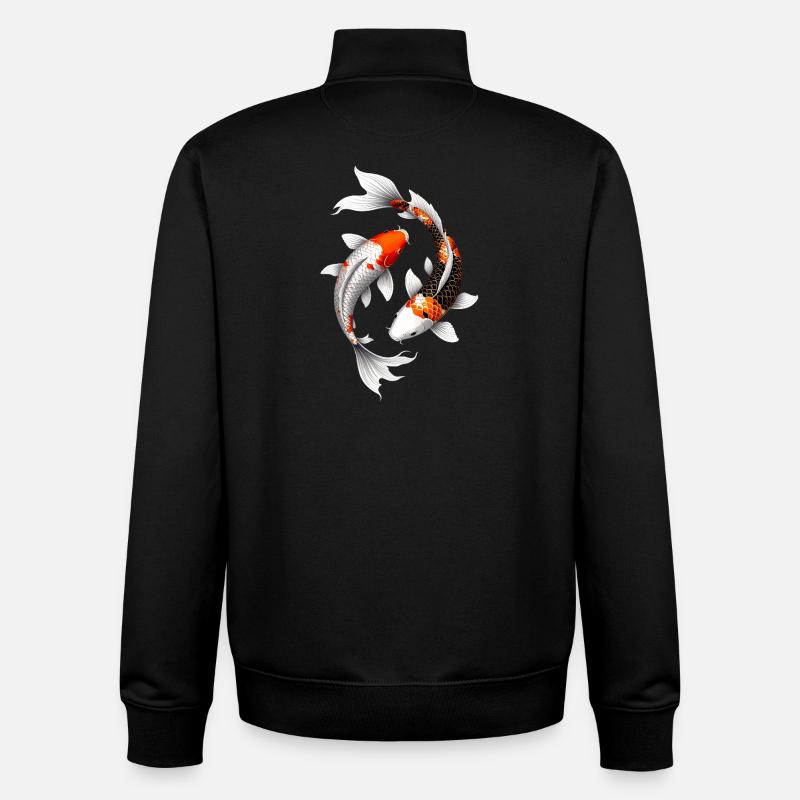 Carpe koi en Spirale Éclatante - Sweat zippé unisexe en coton bio Stanley/Stella - noir