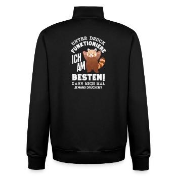 Unter Druck funktioniere ich am besten - Unisex Organic Zip Sweatshirt von Stanley/Stella - Schwarz - Hinten - AI Model Male 185 light (185cm)