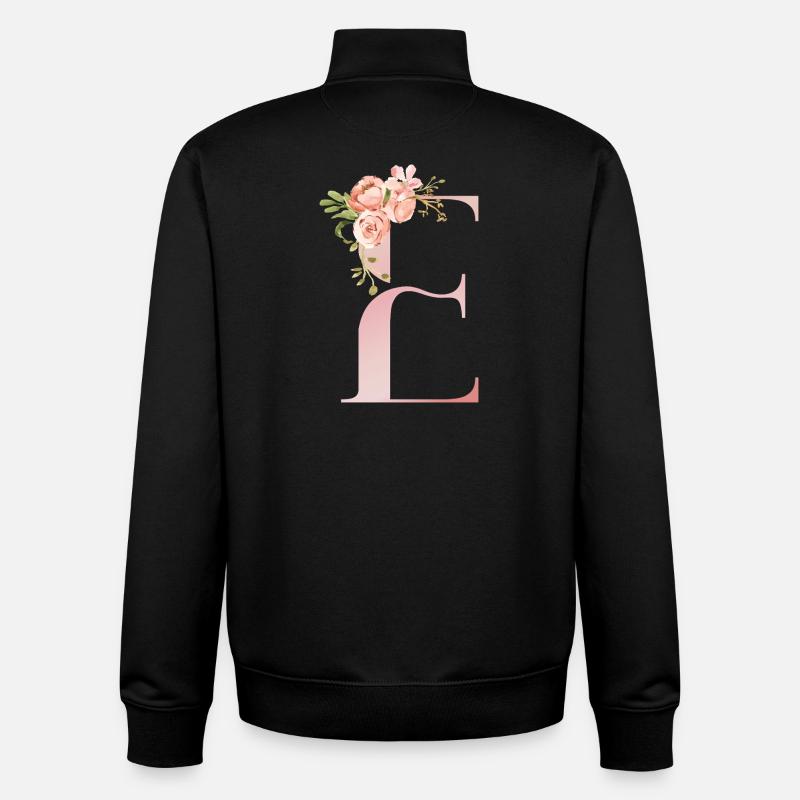 Monogramme floral pastel E - Sweat zippé unisexe en coton bio Stanley/Stella - noir