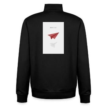 crois avec un avion en papier - Sweat zippé unisexe en coton bio Stanley/Stella - noir - Dos - AI Model Male 185 light (185cm)
