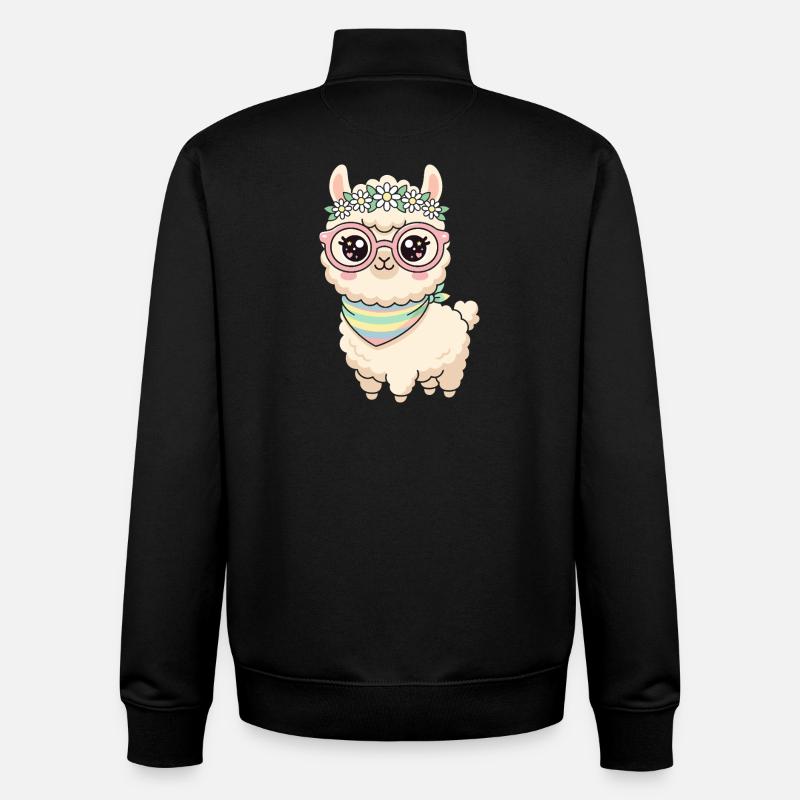 Lama pastel avec couronne florale - Sweat zippé unisexe en coton bio Stanley/Stella - noir