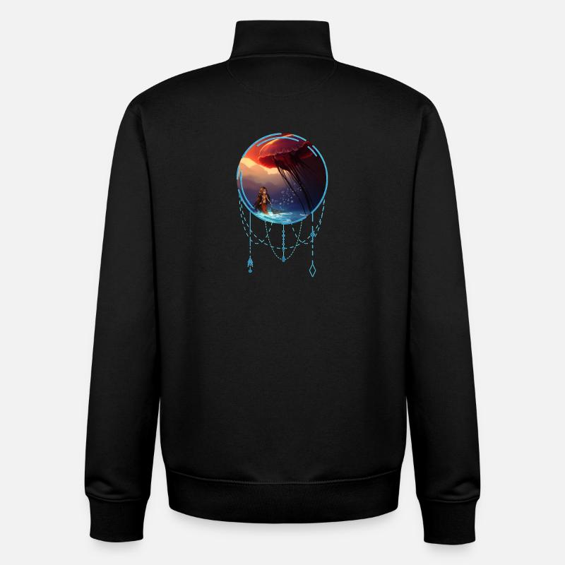 Méduse géniale avec petite sirène - Sweat zippé unisexe en coton bio Stanley/Stella - noir