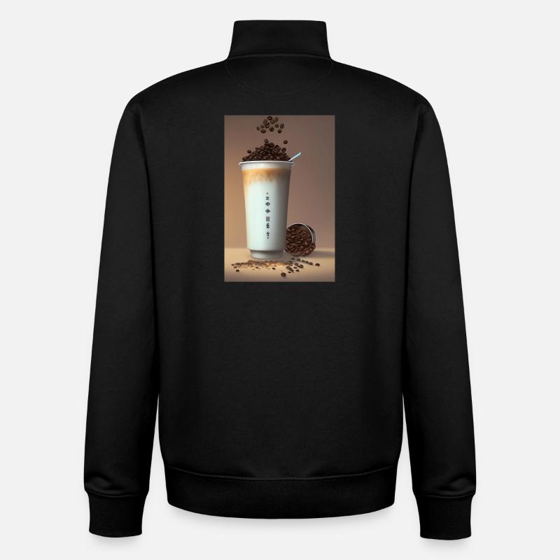 Café, grains de café - Sweat zippé unisexe en coton bio Stanley/Stella - noir