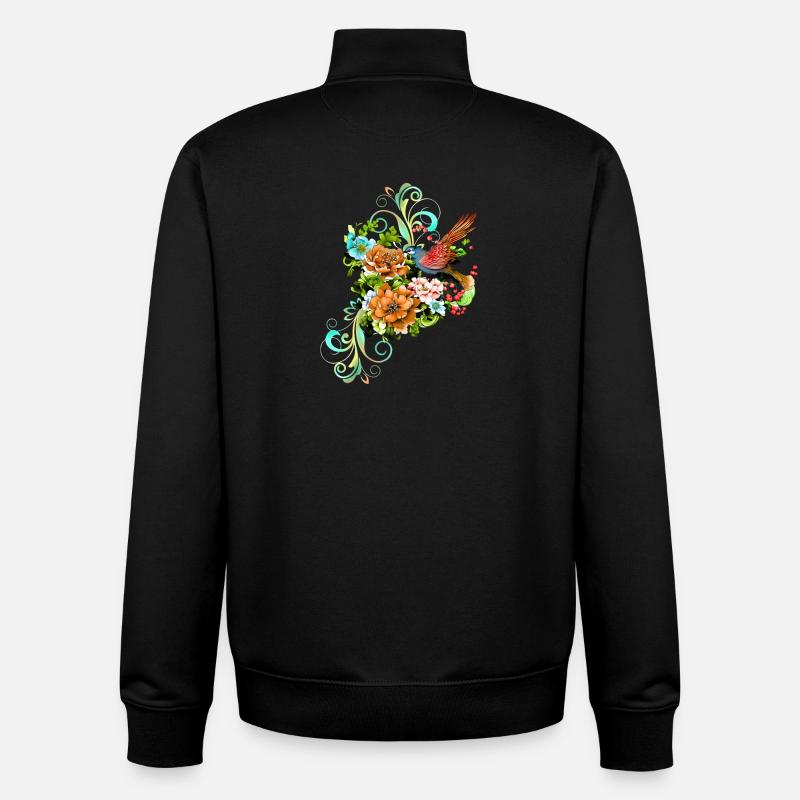 Wunderschöne elegante Blumen mit Vogel. - Unisex Organic Zip Sweatshirt von Stanley/Stella - Schwarz