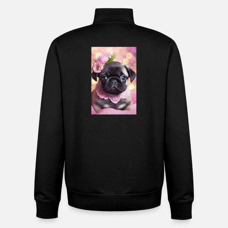 Joli bouledogue avec couronne de fleurs - Sweat zippé unisexe en coton bio Stanley/Stella - noir