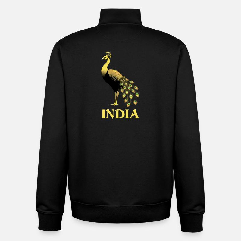 Paon - oiseau de l'Inde - Sweat zippé unisexe en coton bio Stanley/Stella - noir