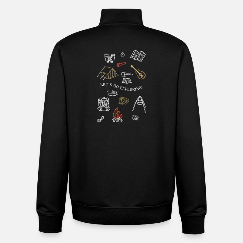 Camping Adventure Outline Design - Unisex Organic Zip Sweatshirt by Stanley/Stella - black