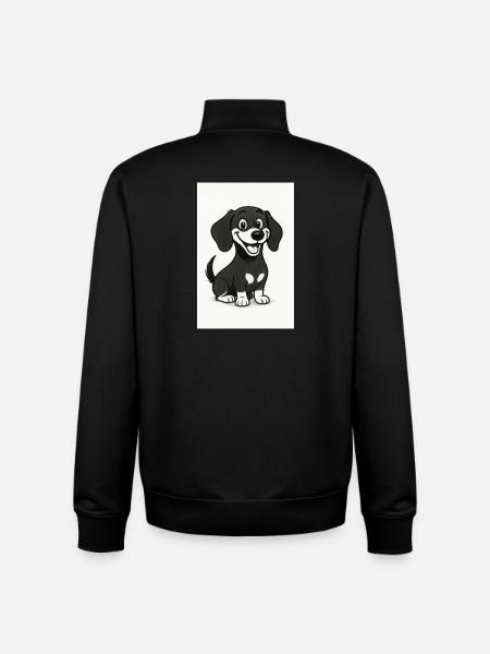 Happy dachshund black and white - Unisex Organic Zip Sweatshirt by Stanley/Stella - black