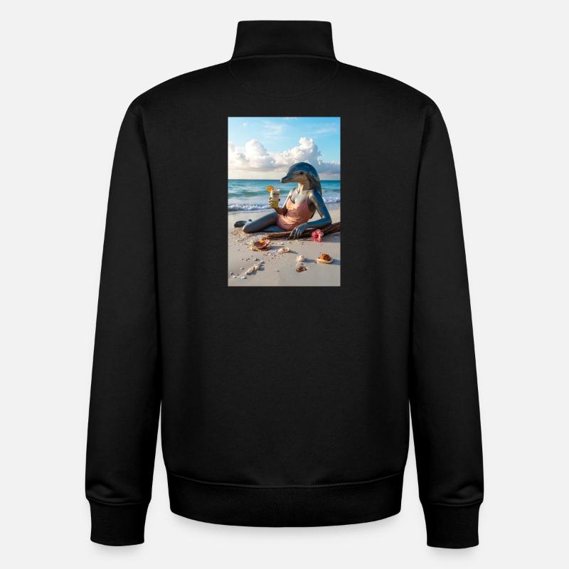 Dauphin humanoïde sur la plage - Sweat zippé unisexe en coton bio Stanley/Stella - noir