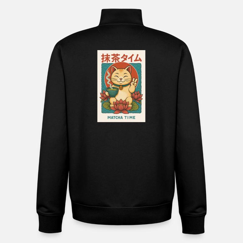 Cat Lover Meet Matcha - Unisex Organic Zip Sweatshirt by Stanley/Stella - black