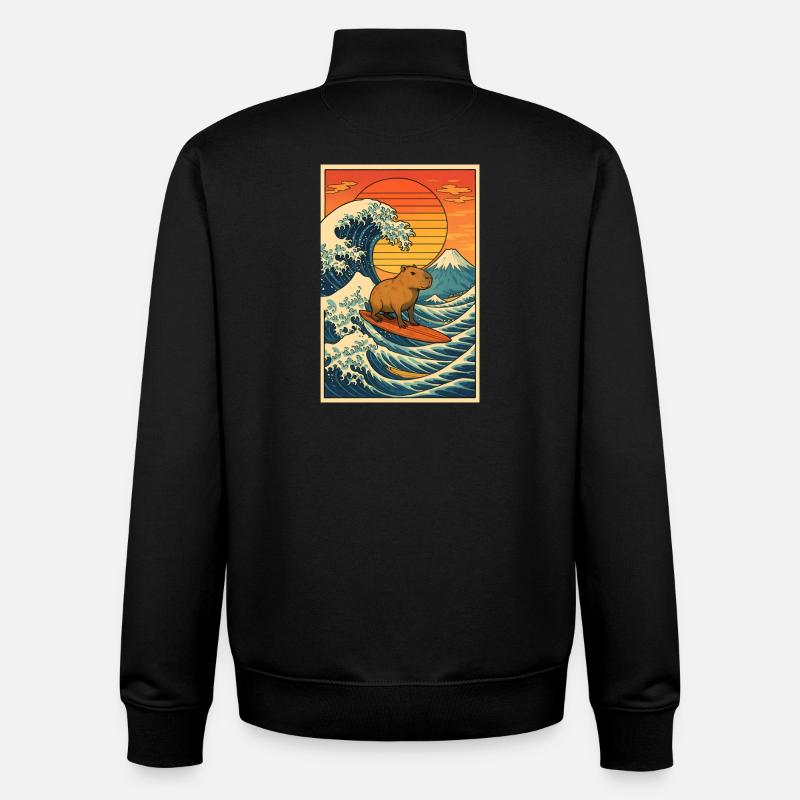Capybara Surf - Sweat zippé unisexe en coton bio Stanley/Stella - noir