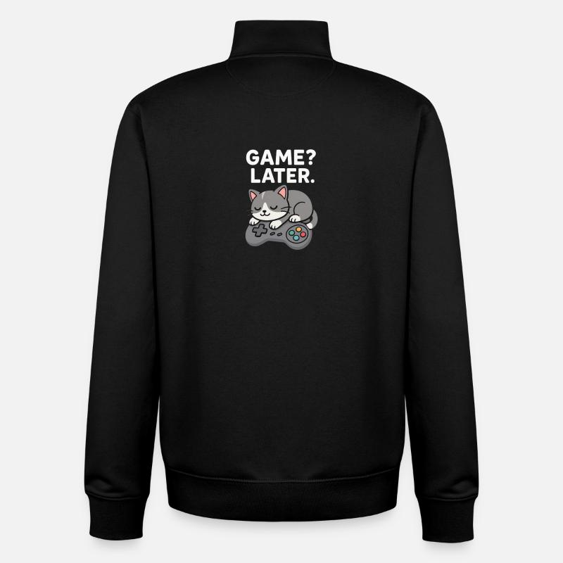 Game Later: Cat Controller - Unisex Organic Zip Sweatshirt by Stanley/Stella - black