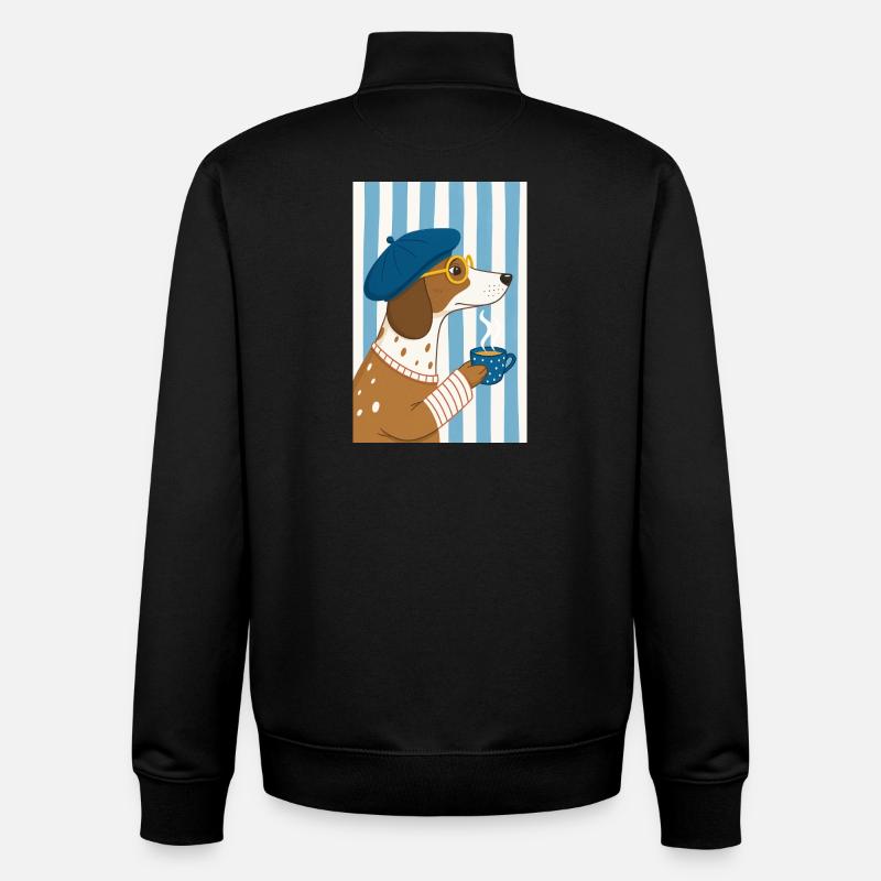 Schicker Hundekaffee und Baskenmütze - Unisex Organic Zip Sweatshirt von Stanley/Stella - Schwarz