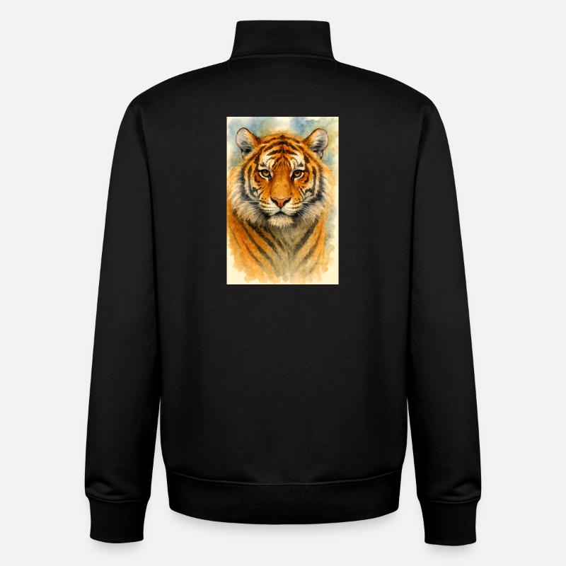 Portrait de tigre à l’aquarelle - Sweat zippé unisexe en coton bio Stanley/Stella - noir