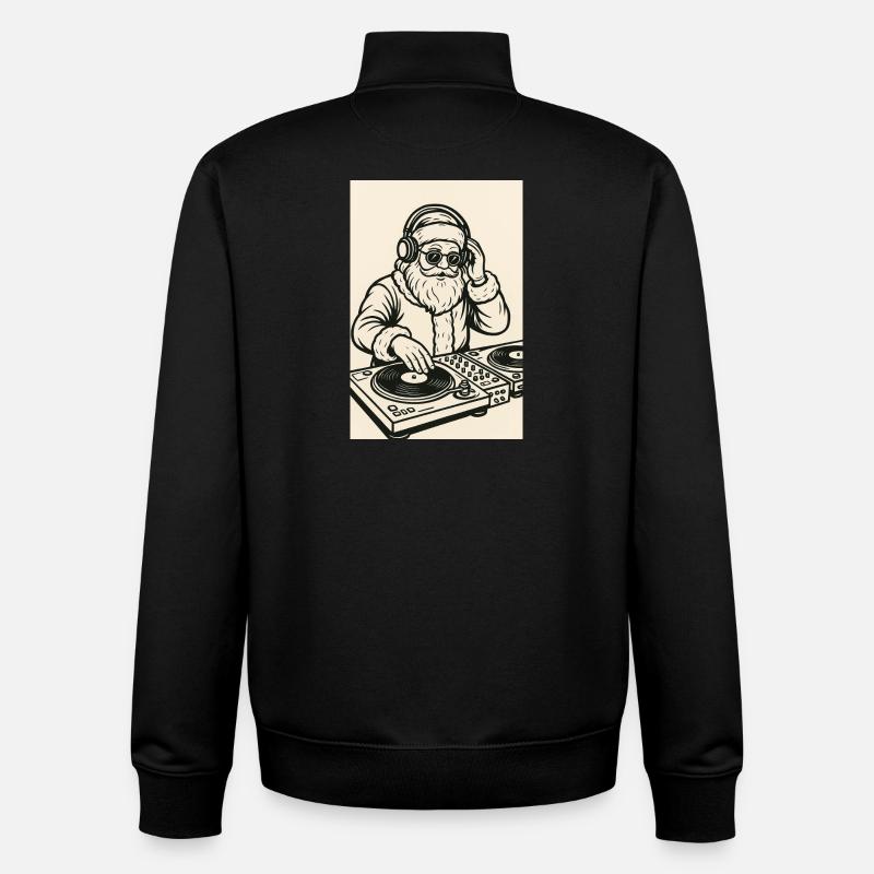 Père Noël DJ sur platines - Sweat zippé unisexe en coton bio Stanley/Stella - noir