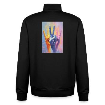 Rainbow Peace Sign Hand Portrait - Unisex Organic Zip Sweatshirt by Stanley/Stella - black - Back - AI Model Male 185 light (185cm)