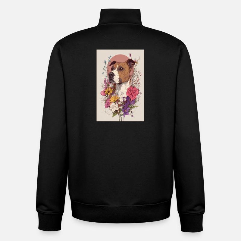 Chien floral en fleurs - Sweat zippé unisexe en coton bio Stanley/Stella - noir
