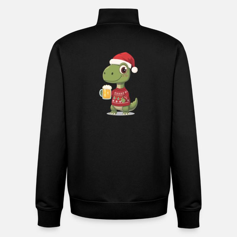 Dino Noël Pull Festif - Sweat zippé unisexe en coton bio Stanley/Stella - noir