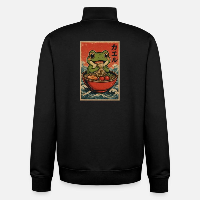 Affiche rétro de Ramen de grenouille - Sweat zippé unisexe en coton bio Stanley/Stella - noir