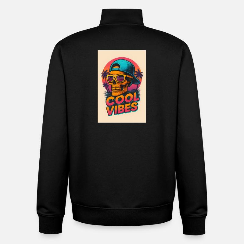 Vibrations tropicales de Crâne Néon - Sweat zippé unisexe en coton bio Stanley/Stella - noir