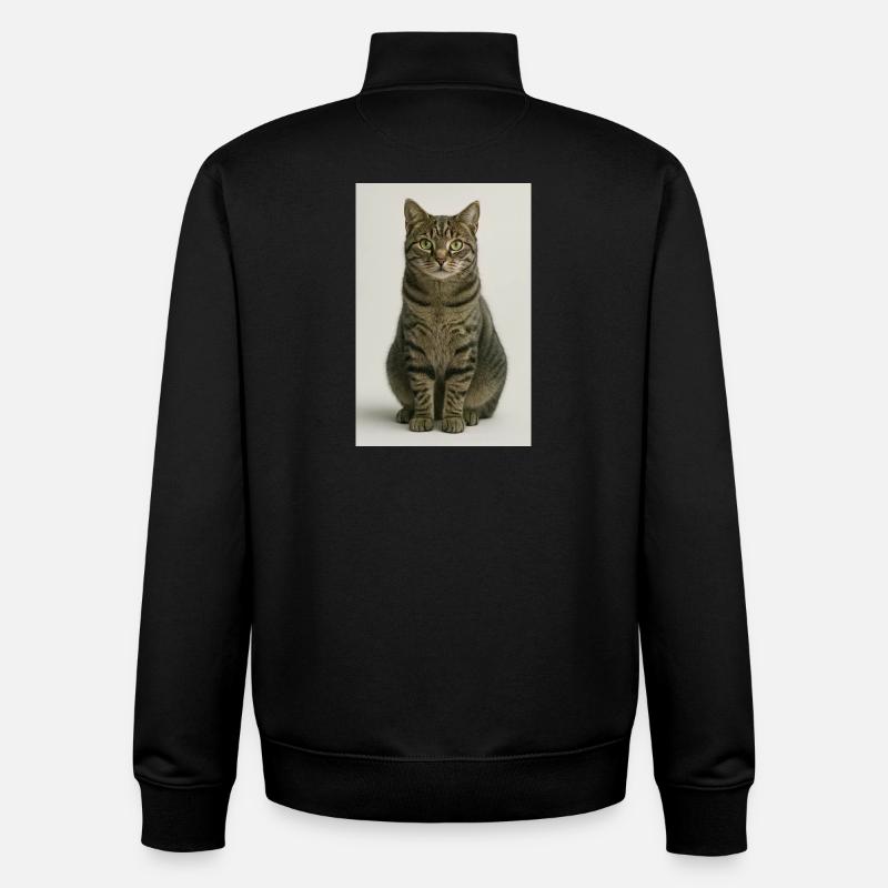Portrait assis de chat tigré - Sweat zippé unisexe en coton bio Stanley/Stella - noir