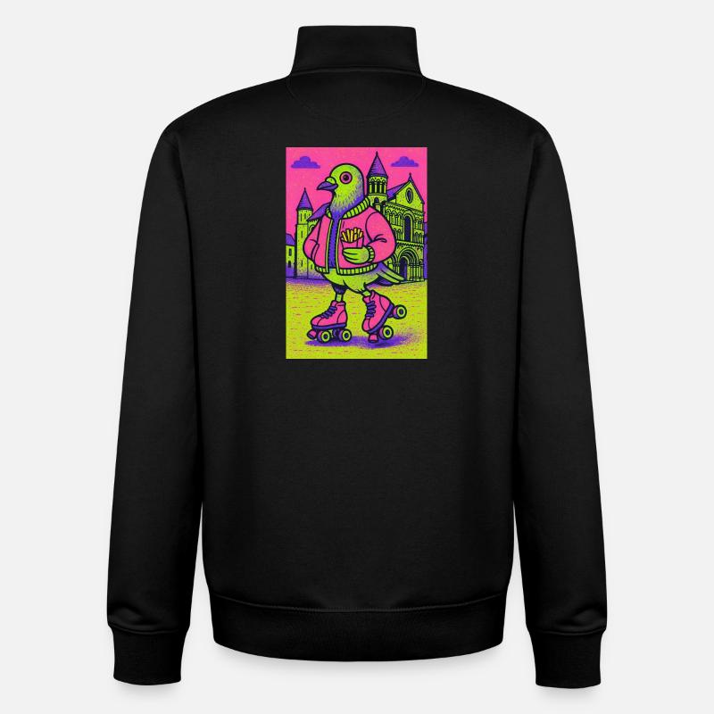 Neon_Pigeon_Roller-skater_2 - Sweat zippé unisexe en coton bio Stanley/Stella - noir
