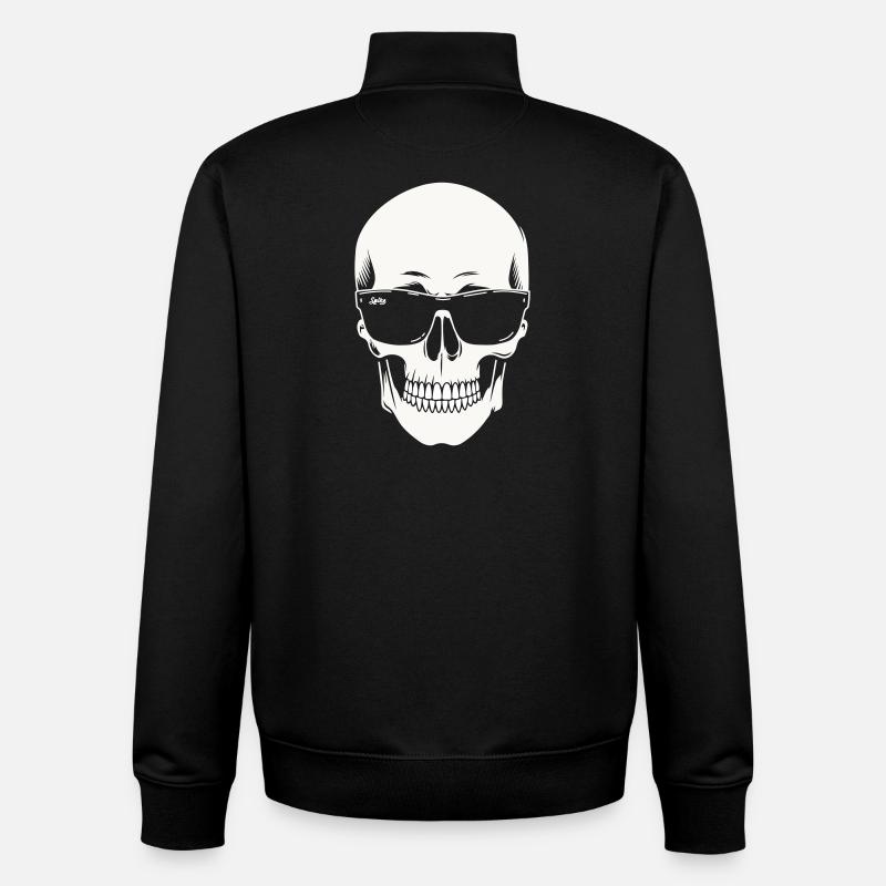 Squelette avec lunettes de soleil en noir et blanc vectoriel - Sweat zippé unisexe en coton bio Stanley/Stella - noir