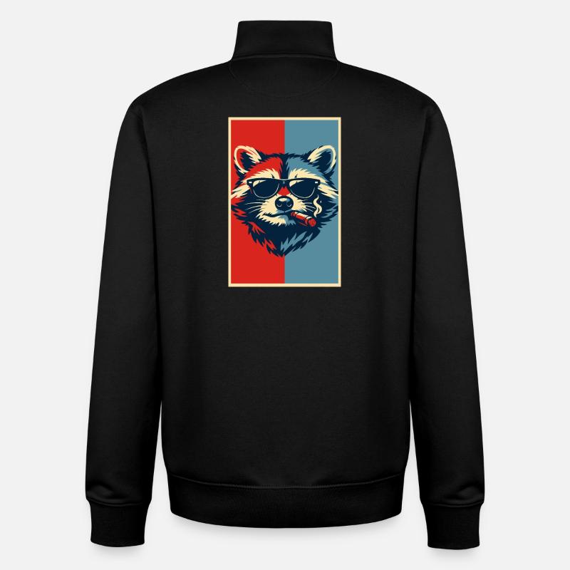 Waschbär-Pop-Art: Sonnenbrillen-Zigarre - Unisex Organic Zip Sweatshirt von Stanley/Stella - Schwarz