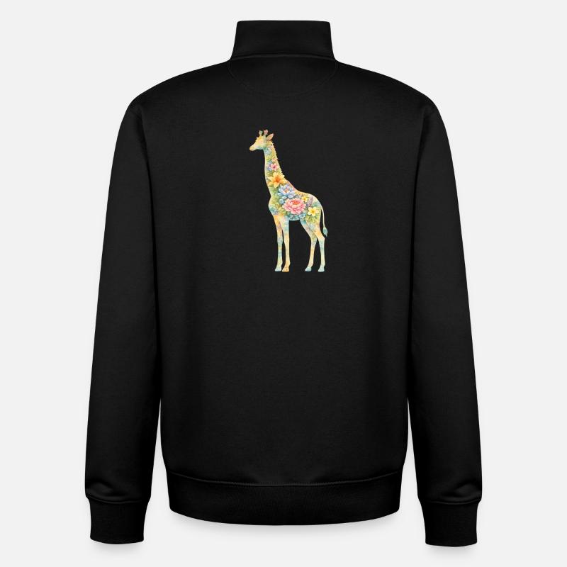 Silhouette florale de girafe - Sweat zippé unisexe en coton bio Stanley/Stella - noir
