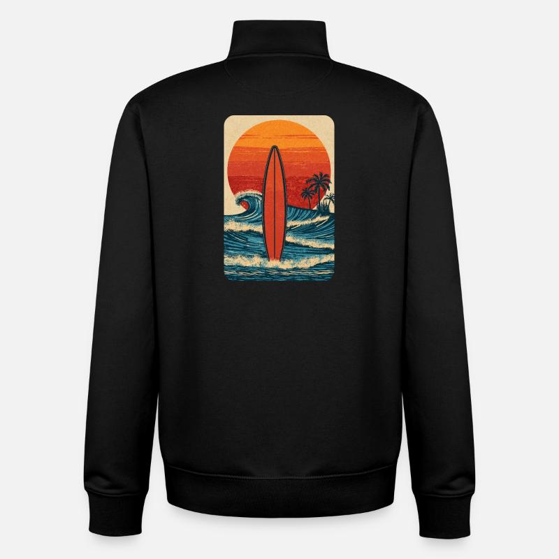 Surf au coucher du soleil - Sweat zippé unisexe en coton bio Stanley/Stella - noir