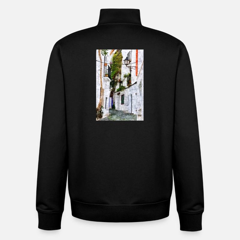 Belle ville de Cadaques en Espagne - Sweat zippé unisexe en coton bio Stanley/Stella - noir