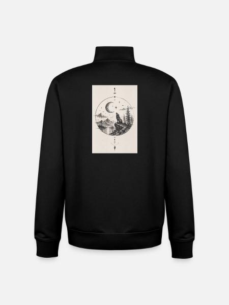Moon wolf on the rocky summit - Unisex Organic Zip Sweatshirt by Stanley/Stella - black
