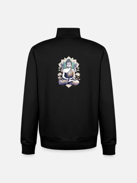 Meditating Buddha Lotus Mandala - Unisex Organic Zip Sweatshirt by Stanley/Stella - black