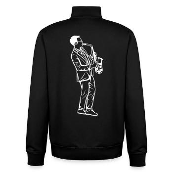 Dessin de garçon au saxophone - Sweat zippé unisexe en coton bio Stanley/Stella - noir - Dos - AI Model Male 185 light (185cm)