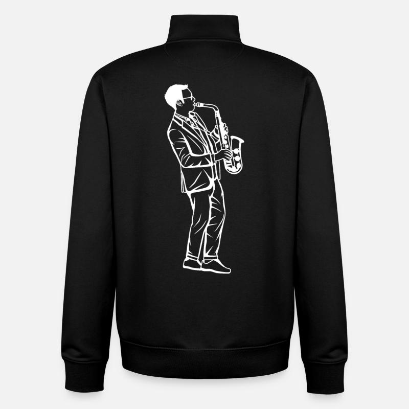 Saxophone Boy Drawing - Unisex Organic Zip Sweatshirt by Stanley/Stella - black