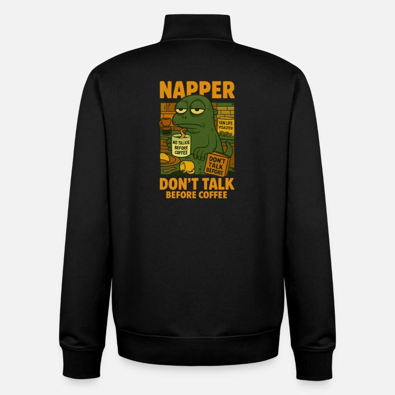 Dino Kaffee Morgenmuffel - Unisex Organic Zip Sweatshirt von Stanley/Stella - Schwarz